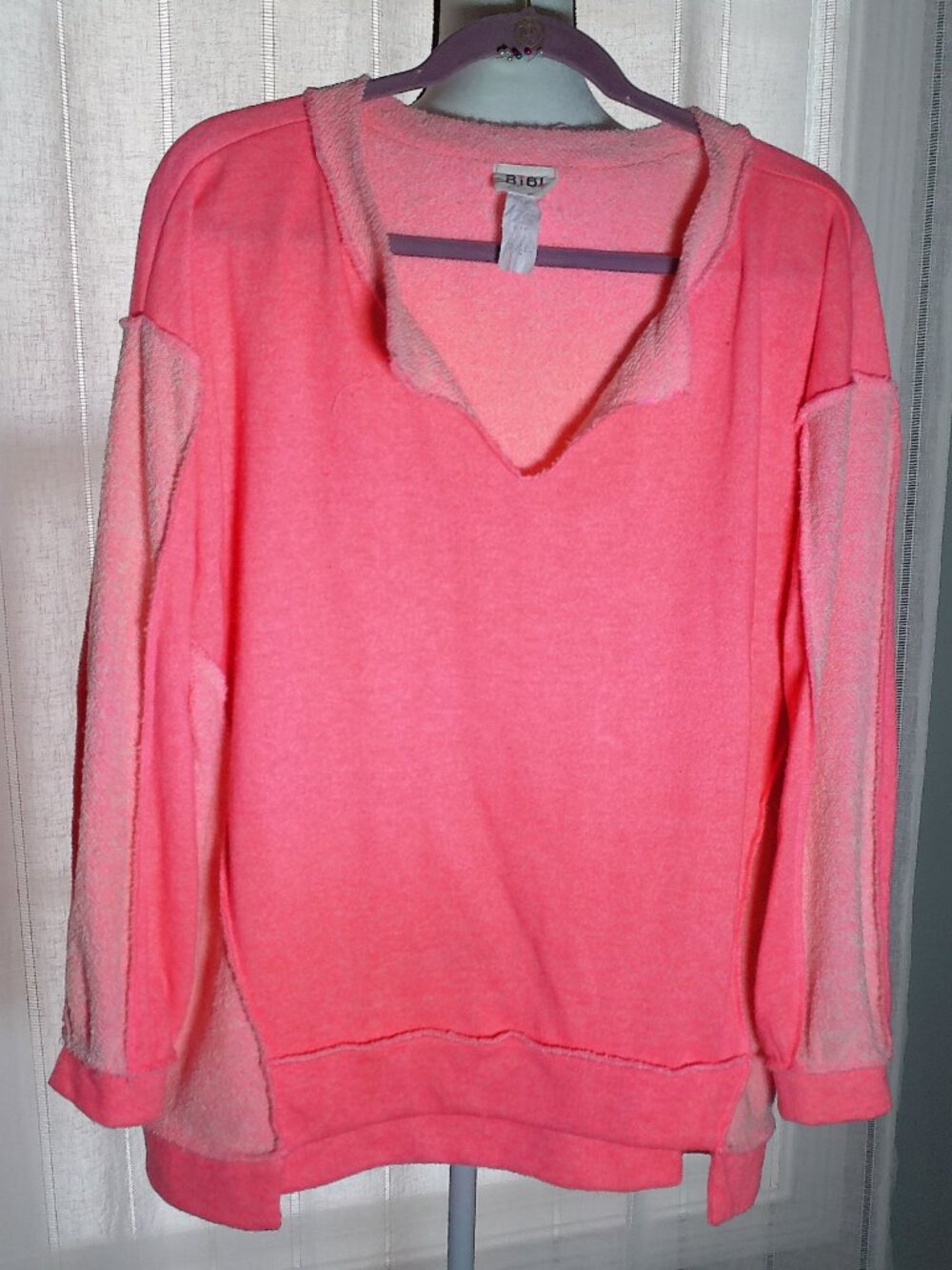 BIBI Sweatshirt V-Neck Oversized Hi Lo Soft Dreamsicle Orange M